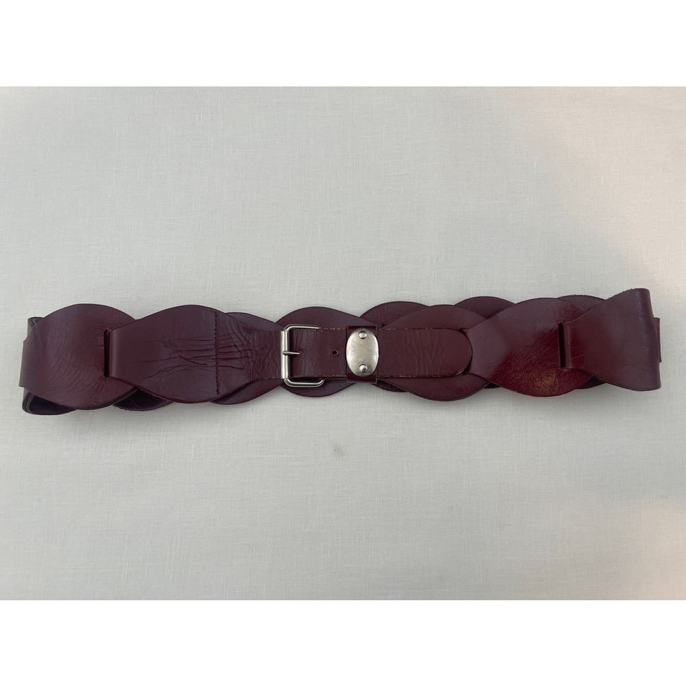 Women's Leather Emmanuel Burgundy Leather Braided Belt Size M